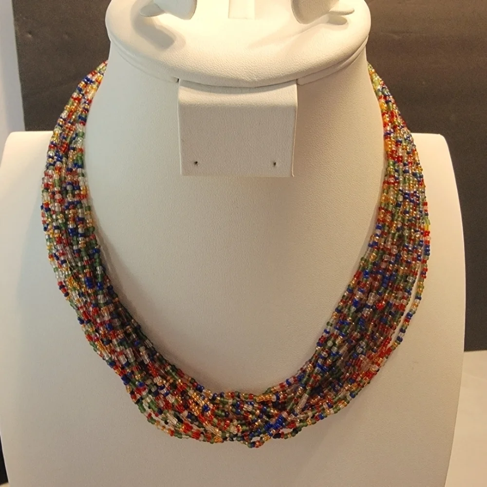 Multi Color and Strand Seed Bead Necklace - Picture 1 of 4